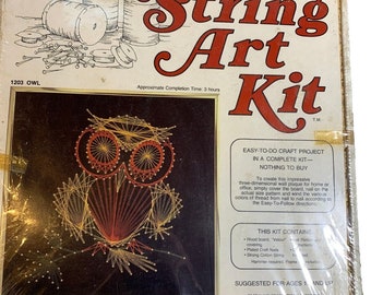 Nos nieuwe verzegelde vintage string art kit uil jaren 1970 psychedelische quincy illinois