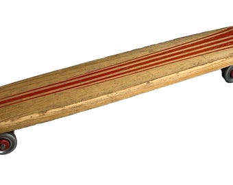 Vintage 1960er 60er Jahre Holz Holz Longboard Longboard Skateboard Gehweg Surfer Antik Metallräder Skateboard