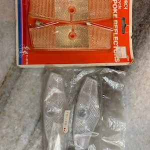 Two pairs extra-large vintage 1970s-1980s bicycle/bike wheel spoke reflectors!