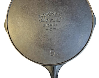Antieke wagnerware nationaal nr. 9 gietijzeren koekenpan sidney of dubbel logo plat