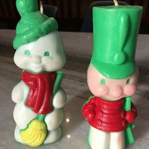Original, vintage, 1960s-70s, frosty the snowman (and drummer) christmas candles
