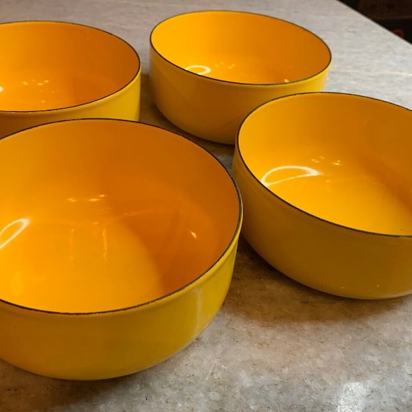 Sällsynt set Finel Arabia/Finland vintage gula emaljskålar mid century modern mcm