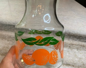 Vintage, 1980s, oranges glass carafe pitcher/jug/container - mint - 3.5" x 9"