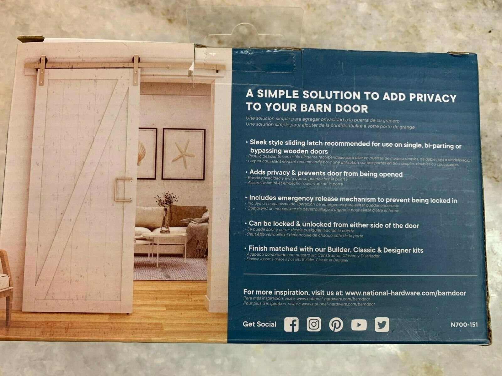 National Hardware Barn Door Lock - Satin Nickel Sliding Privacy Lock