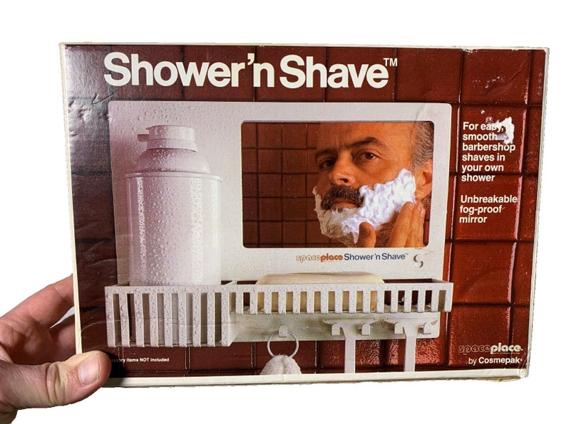 Nos vintage 1981 shower n shave bathroom shower shelf rack mirror wall adhesive zdjęcie 1