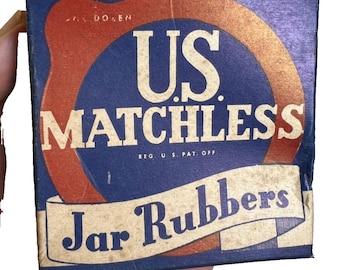 Vintage u.s. matchless jar rubbers box w/ contents united states rubber co ny 19