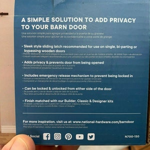 National Hardware Barn Door Lock - Satin Nickel Sliding Privacy Lock