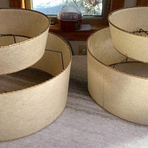 2 pair vintage mid century fiberglass double tier tiers tiered lamp light shade