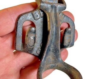 Antique victorian cast iron metal broom holder clamp wall mount  w hook hooks