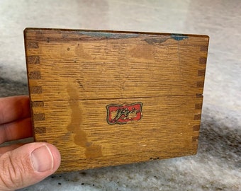 Antique jointed oak storage keepsake curiosity trinket box weir tool drill bits