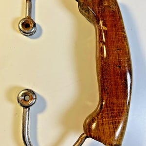 antiker Vintage Art Deco Industrie Klappgriff Holzgriff Chromstahl 16,5 cm