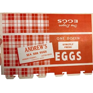 Antiker vintageAndrew's Sea Side Eggs Eierkarton Kartons 1950er Jahre Yarmouth Maine!