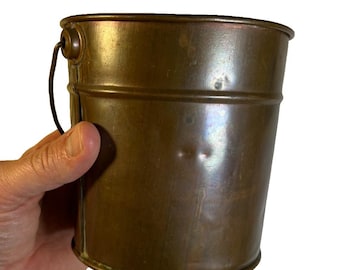 Antique small early copper pail bucket primitive farm kitchen farmhouse bail