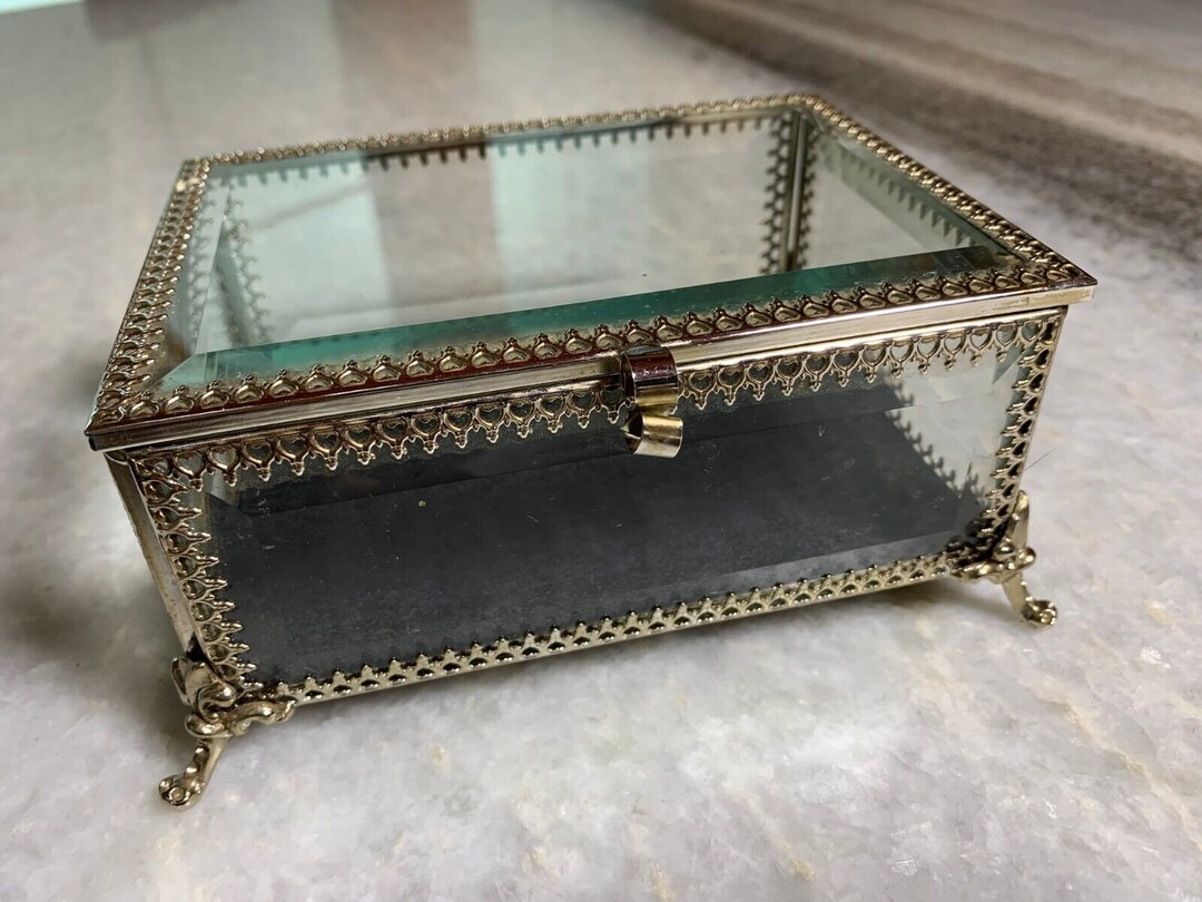 Glass Vintage Jewelry Box Keepsake Storage Trinket Ring...