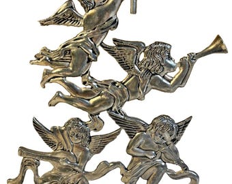 Candelabro ángel vintage plateado estilo italiano con querubín musical 9,75”