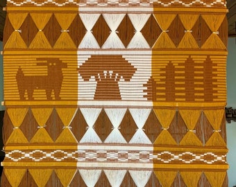 Vintage retro 1960s-1970s tapiz de pared tejido psicodélico cabra/hongos/olas!