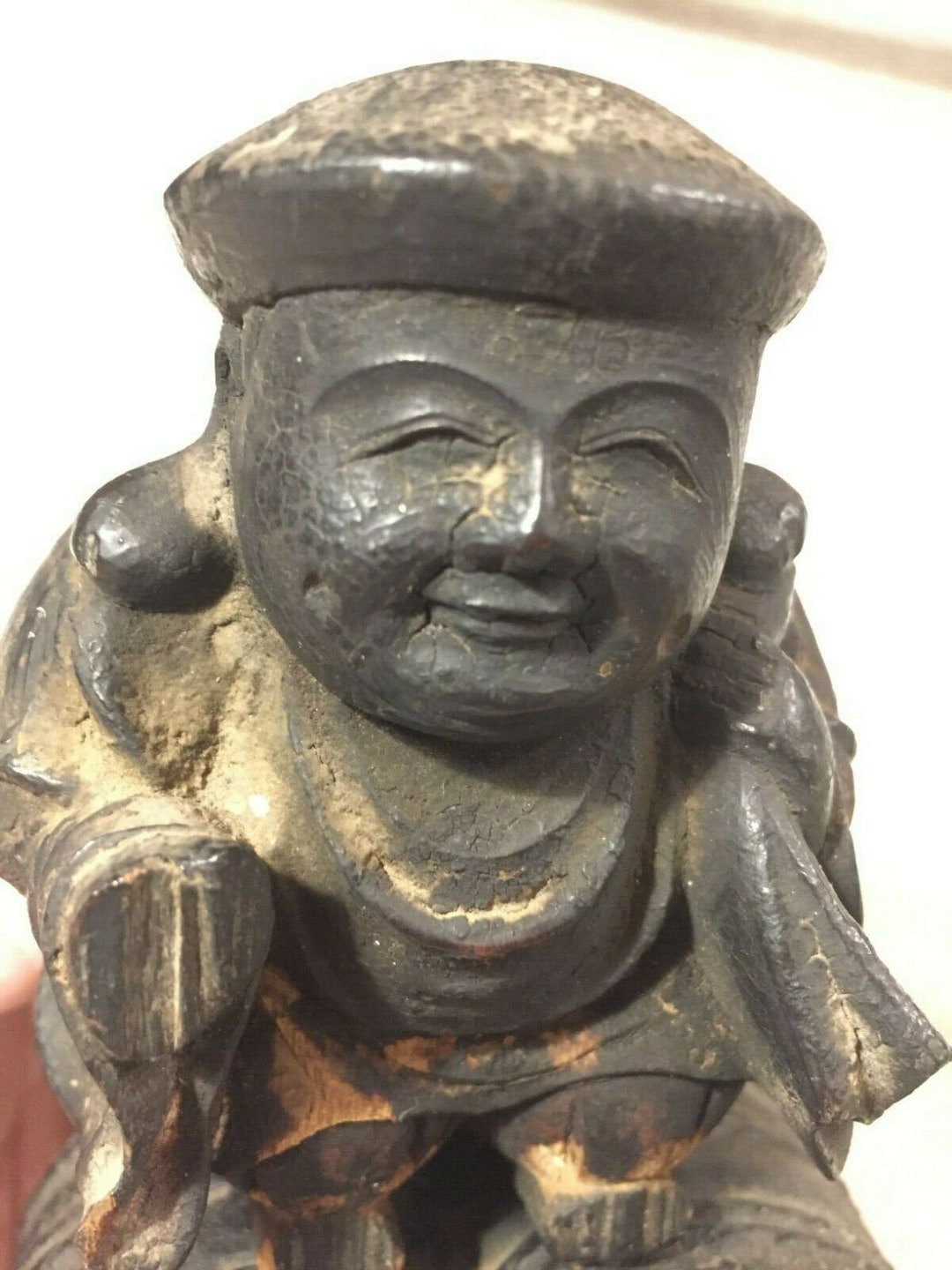 Very Old Japanese Wooden Statue/sculpture of Daikokuten 大黒天 W/glass