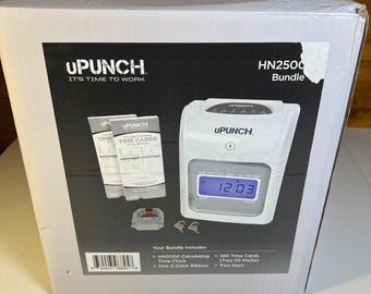Reloj de control horario Upunch hn2500, paquete completo con tarjetas, llaves, etc.