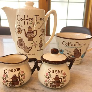 Rare: Antique &quot;Coffee Time&quot; Musical Kettle w/ Coffee Cup/Mug Japanese Circa 1930