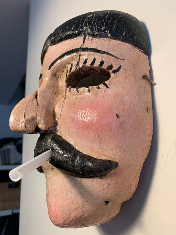 cigarette mask Antique Ethnographic Danced Guatemalan Wood Wooden Maximón Mask W/ Cigarette!