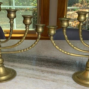 Pair antique solid brass menorah menorahs 7 seven branch branches full sz candle