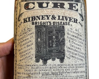 Antique warner’s safe cure bottle c 1878–1883 amber glass original label & cork