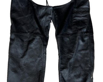 Biker’s leather usa xxl black motorcycle chaps cowhide heavy grain snap closures