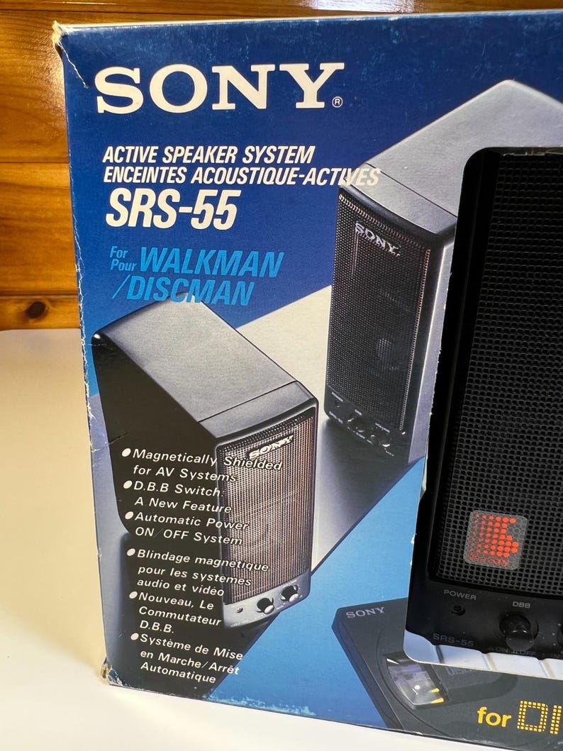 Vintage sony srs-55 active speaker system walkman discman nos made in japan 1991 image 2