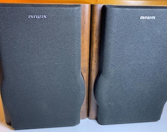 Vintage 1990s 90s aiwa bookshelf speakers sx-lm10 40 watts 6 ohms 2-way brown