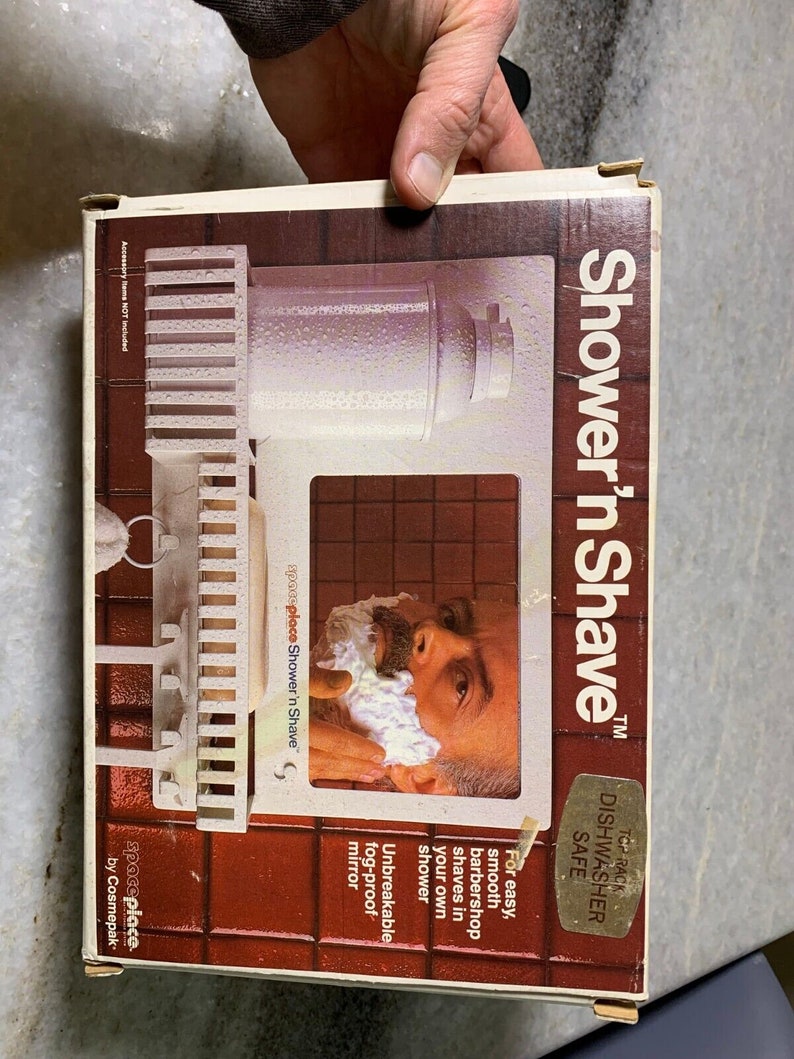 Nos vintage 1981 shower n shave bathroom shower shelf rack mirror wall adhesive zdjęcie 6