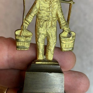 Antique statue/figure man carrying 2 buckets w/shoulder yokes/top hat brass/24k