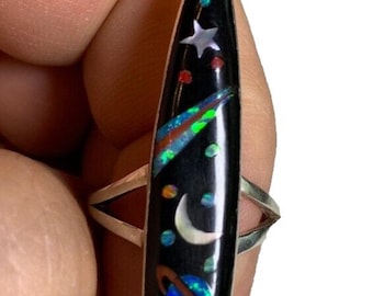 Sterling silver womens inlay ring cosmic star moon planet space galaxy nasa sz 7