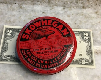 Vintage 1940s skowhegan waterproof paste shoe polish tin john palmer fredericton