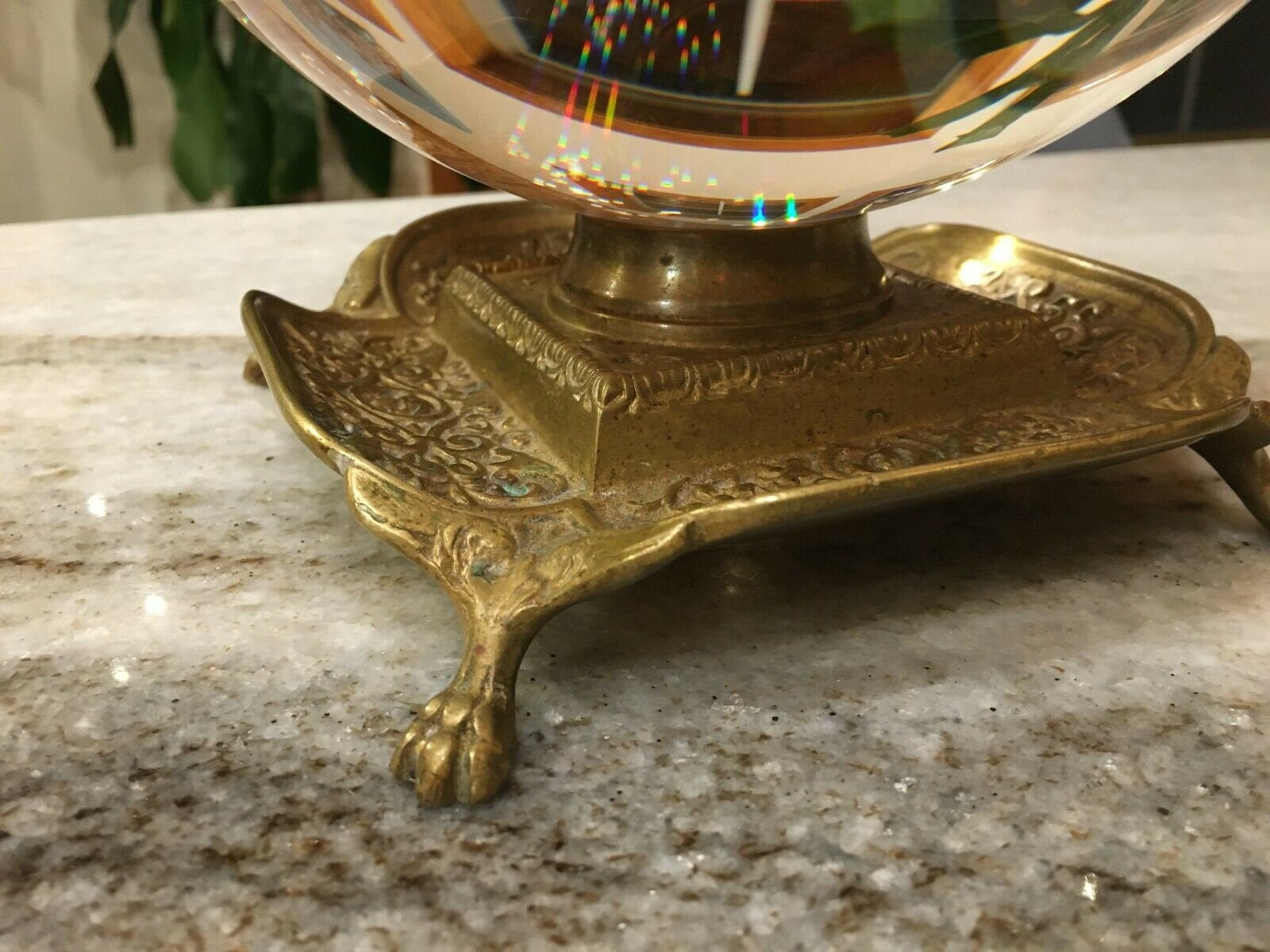 MASSIVE 8 Antique Crystal Ball w/Ornate Brass Stand Etsy