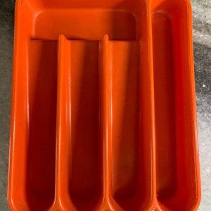Vintage mid century burnt orange ingrid chicago utensile tray knife spoon fork