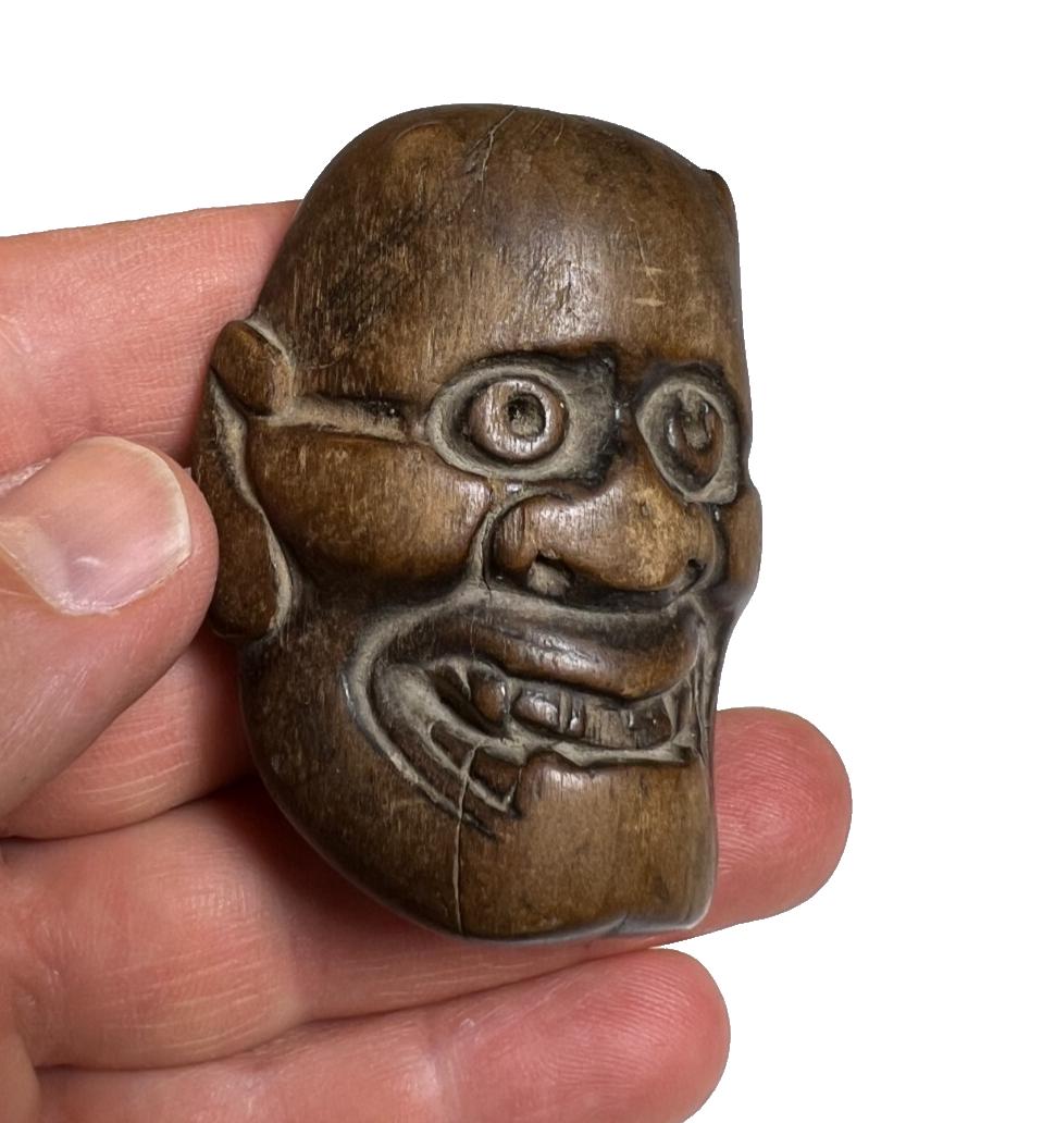 アンティークな日本製木製般若面根付 江戸時代彫刻 緑青 - Etsy 日本
