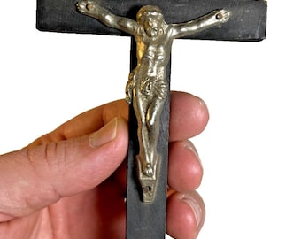 Vintage catholic crucifix wood wooden cross metal corpus 6" mid century mcm