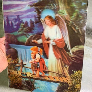 Large vintage 1980s 80s 3d holographic hologram picture religious angel w/ wings