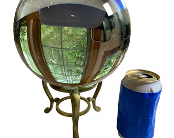 Antique vintage large 8&quot; crystal ball art deco brass stand  fortune scrying