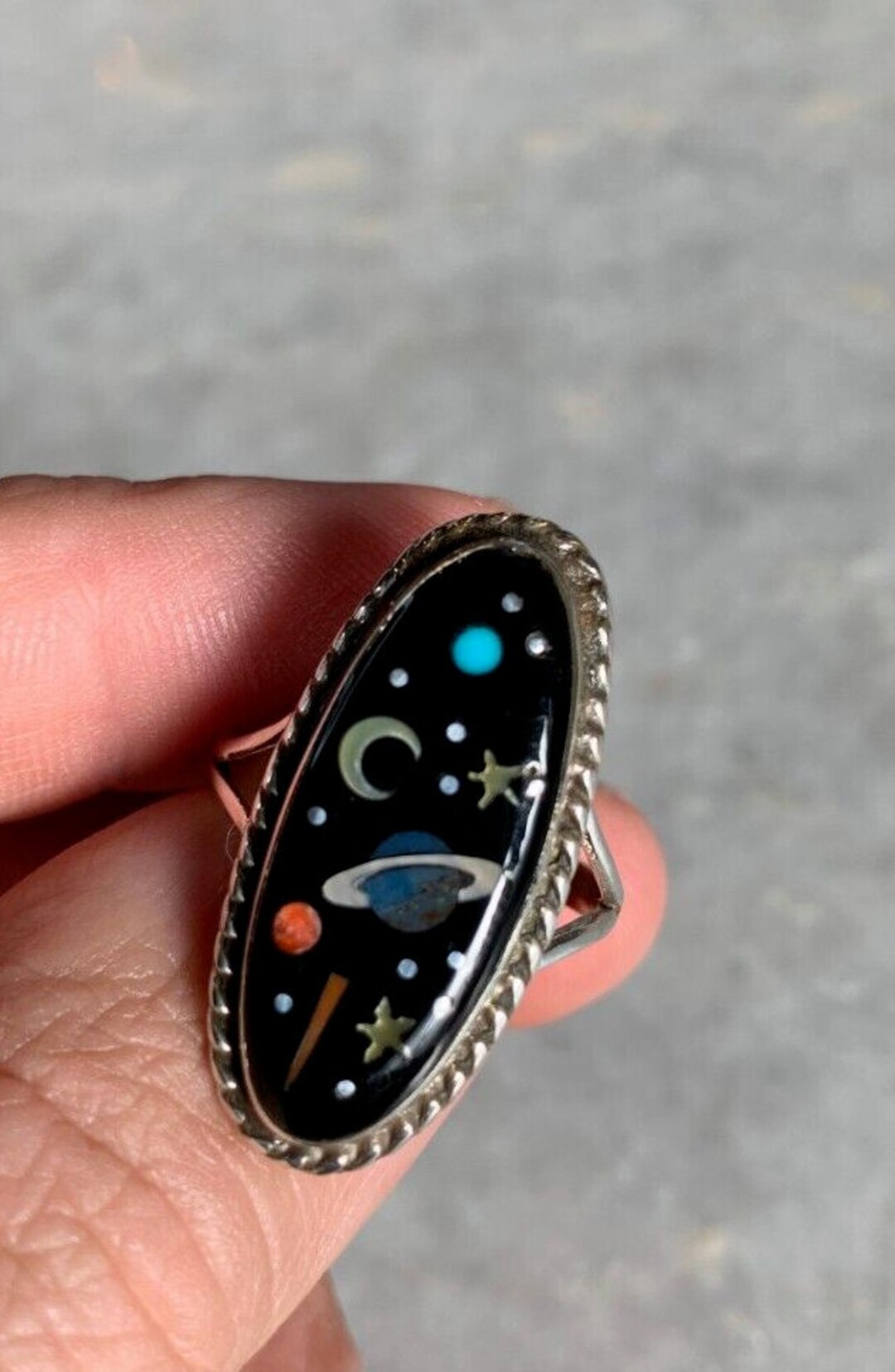 Sterling silver women&#39;s inlay ring cosmic star moon planet space galaxy nasa sz9
