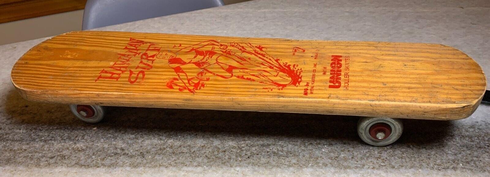 珍しいビンテージアンティーク木製歩道スケートボードサーフボード