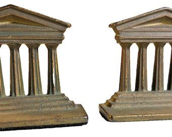 Antique neoclassical greek temple column bookends cast iron classical revival book end Parthenon Supreme Court Lincoln Memorial