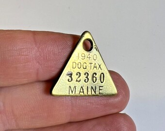Antike 1940 Maine Messing Hunde Lizenzmarke id vintage Dreieck Steuerschildchen pre-wwii