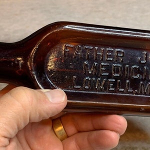 Rare cork-topper antique 1800s father johns medicine bottle lowell massachusetts