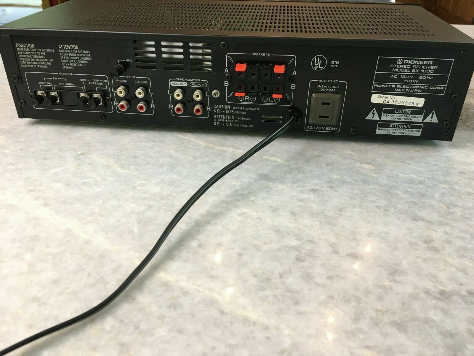 Vintage 1986 Made in Japan Pioneer Sx1000 Stereo Receiver/amplifier W