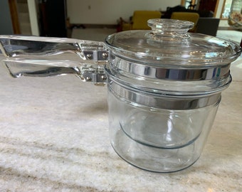 Vintage pyrex glass double boiler [chocolate] 1.5 qt quart 1 1/2 6283-u 6283-l