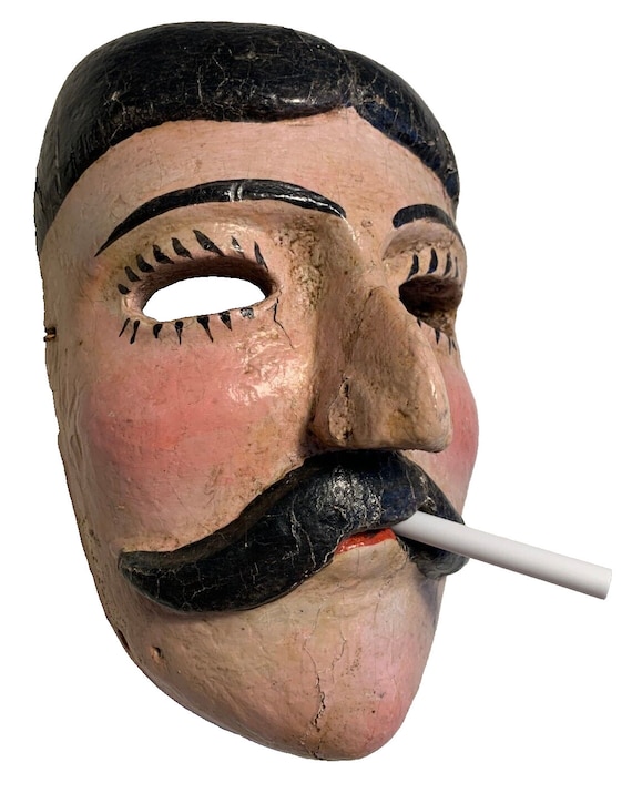 cigarette mask Antique Ethnographic Danced Guatemalan Wood Wooden Maximón Mask W/ Cigarette!