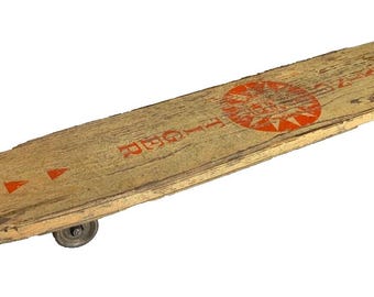 Vintage 1960s Red & White Roller Derby #10 Wood Skateboard Vintage 1960s Red & White Roller Derby #10 Wood Skateboard
