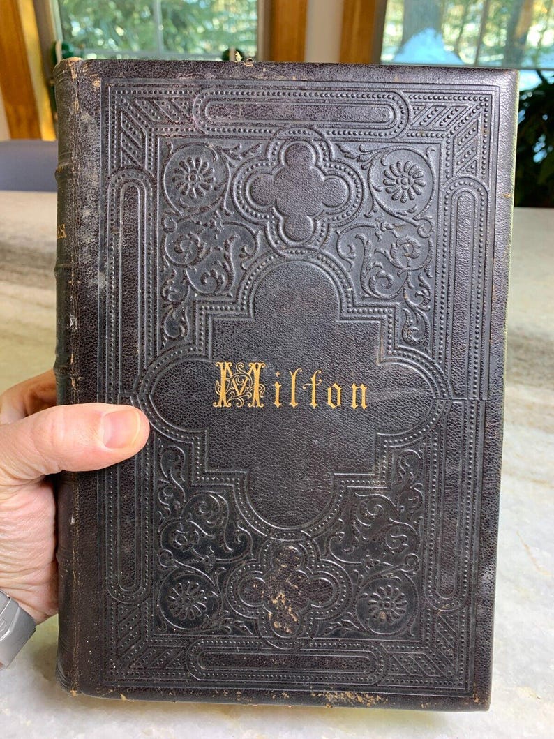 Antique Ornate Gilded Embossed Leather Victorian Book Milton's Poetical ...