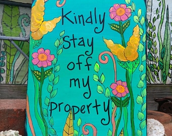 Hand-painted No Trespassing Sign: Wildflower Garden Decor (12x9